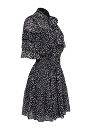 Current Boutique-Rebecca Taylor - Black, White, & Blue Leopard Print Smocked Waist Dress Sz 8