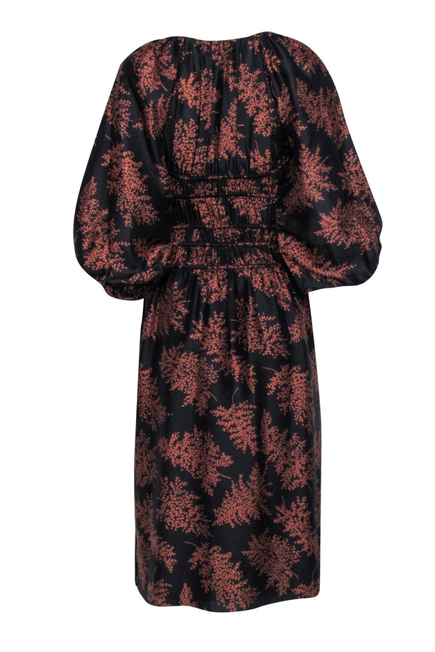 Current Boutique-Rebecca Taylor - Black w/ Brown Floral Print Long Sleeve Dress Sz XS