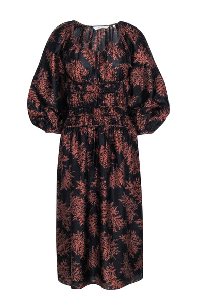 Current Boutique-Rebecca Taylor - Black w/ Brown Floral Print Long Sleeve Dress Sz XS