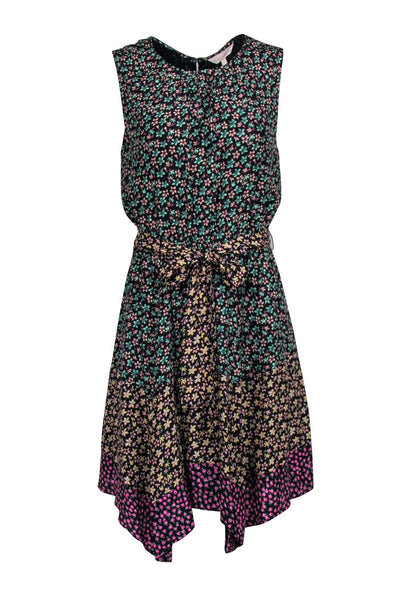 Current Boutique-Rebecca Taylor - Black w/ Multicolor Floral Print Sleeveless Dress Sz L
