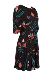 Current Boutique-Rebecca Taylor - Black w/ Teal & Peach Botanical Print Silk Blend Dress Sz 8