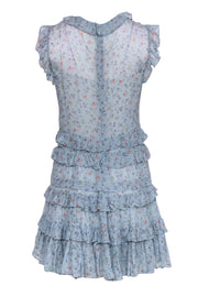 Current Boutique-Rebecca Taylor - Blue Floral Print Silk Ruffle Shoulder Dress Sz 6