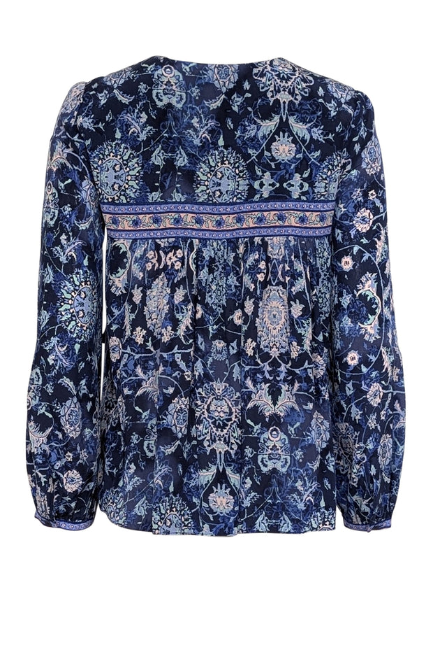 Current Boutique-Rebecca Taylor - Blue, Indigo, & Light Pink Paisley Print Silk Blouse Sz 2