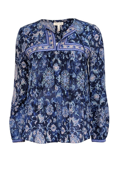 Current Boutique-Rebecca Taylor - Blue, Indigo, & Light Pink Paisley Print Silk Blouse Sz 2