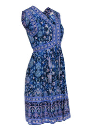 Current Boutique-Rebecca Taylor - Blue Sleeveless Knee Length Multi-Floral Print Dress Sz 2