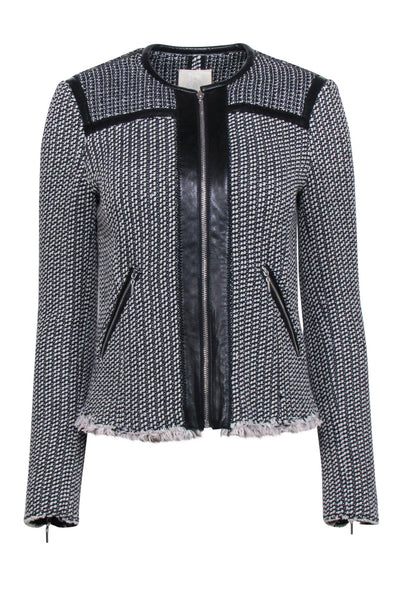 Current Boutique-Rebecca Taylor - Collarless Black & White Tweed Zip Up Jacket Sz 4