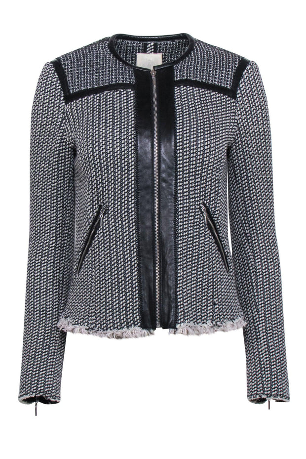 Current Boutique-Rebecca Taylor - Collarless Black & White Tweed Zip Up Jacket Sz 4