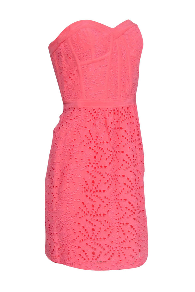 Current Boutique-Rebecca Taylor - Coral Pink Eyelet Strapless Dress Sz 10
