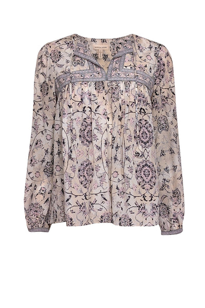 Current Boutique-Rebecca Taylor - Cream w/ Pink & Grey Paisley Print Silk Blouse Sz 2