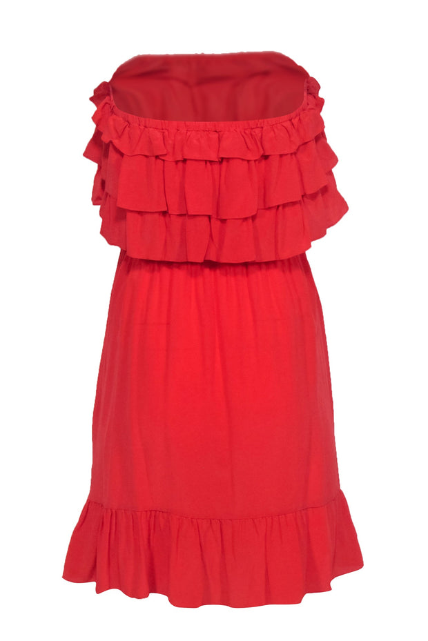 Current Boutique-Rebecca Taylor - Deep Coral Silk Ruffle Strapless Dress w/ Smocked Waistband Sz 8