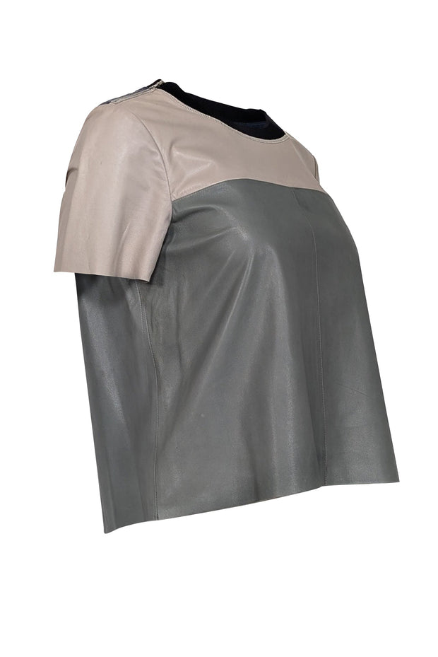 Current Boutique-Rebecca Taylor - Grey, Blue & Taupe Short Sleeve Leather Short Sleeve Top Sz 8