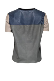 Current Boutique-Rebecca Taylor - Grey, Blue & Taupe Short Sleeve Leather Short Sleeve Top Sz 8