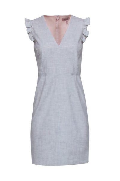 Current Boutique-Rebecca Taylor - Grey Tailored Mid Length Dress w/ Ruffled Cap Sleeves Sz 2
