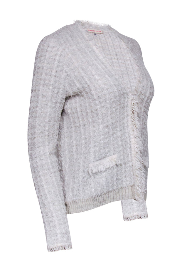 Current Boutique-Rebecca Taylor - Heather Grey & Cream Fuzzy Knit Cardigan Sz M