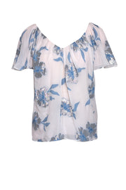 Current Boutique-Rebecca Taylor - Ivory, Blue, & Silver Floral Print Silk Blend Blouse Sz XS