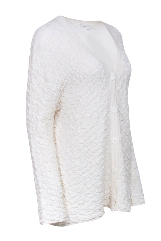 Current Boutique-Rebecca Taylor - Ivory Bubble Knit Textured V-Neck Cardigan Sz M