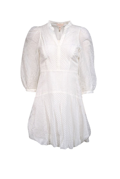 Current Boutique-Rebecca Taylor - Ivory Grid Print Puff Sleeve Dress Sz 0