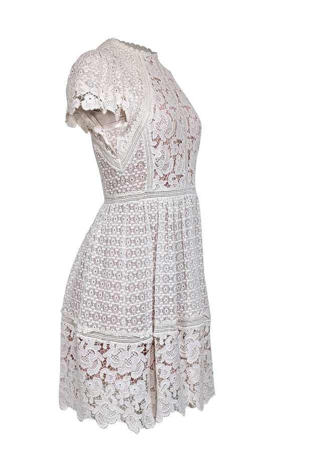 Current Boutique-Rebecca Taylor - Ivory Lace Dress w/ Beige Lining Sz 4