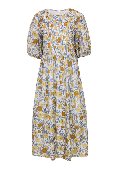 Rebecca Taylor - Ivory w/ Yellow & Blue Floral Print Maxi Dress Sz XL
