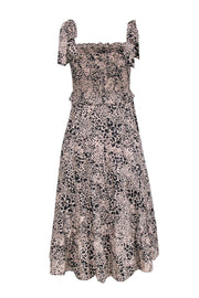 Current Boutique-Rebecca Taylor - Leopard Tie Shoulder Smocked Midi Dress Sz S
