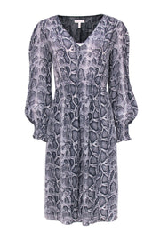 Current Boutique-Rebecca Taylor - Light Grey & Navy Snakeskin Print Silk Dress Sz 8