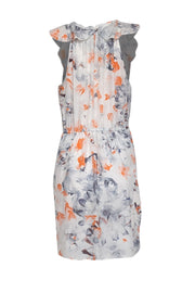 Current Boutique-Rebecca Taylor - Light Grey, Orange, & Blue Abstract Print Silk Dress Sz 12