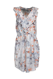 Current Boutique-Rebecca Taylor - Light Grey, Orange, & Blue Abstract Print Silk Dress Sz 12