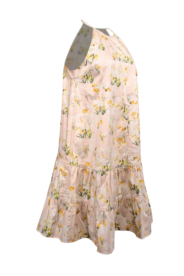 Current Boutique-Rebecca Taylor - Light Pink Peach & Yellow Floral Sleeveless Dress Sz 2