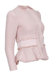 Current Boutique-Rebecca Taylor - Light Pink Tweed Peplum Jacket w/ Fringe Trim Sz 2