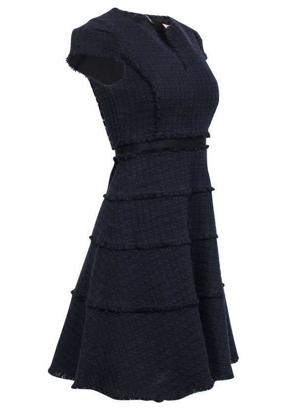 Current Boutique-Rebecca Taylor - Navy & Black Tweed Cap Sleeve Fit & Flare Dress Sz 2