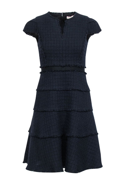 Current Boutique-Rebecca Taylor - Navy & Black Tweed Cap Sleeve Fit & Flare Dress Sz 2