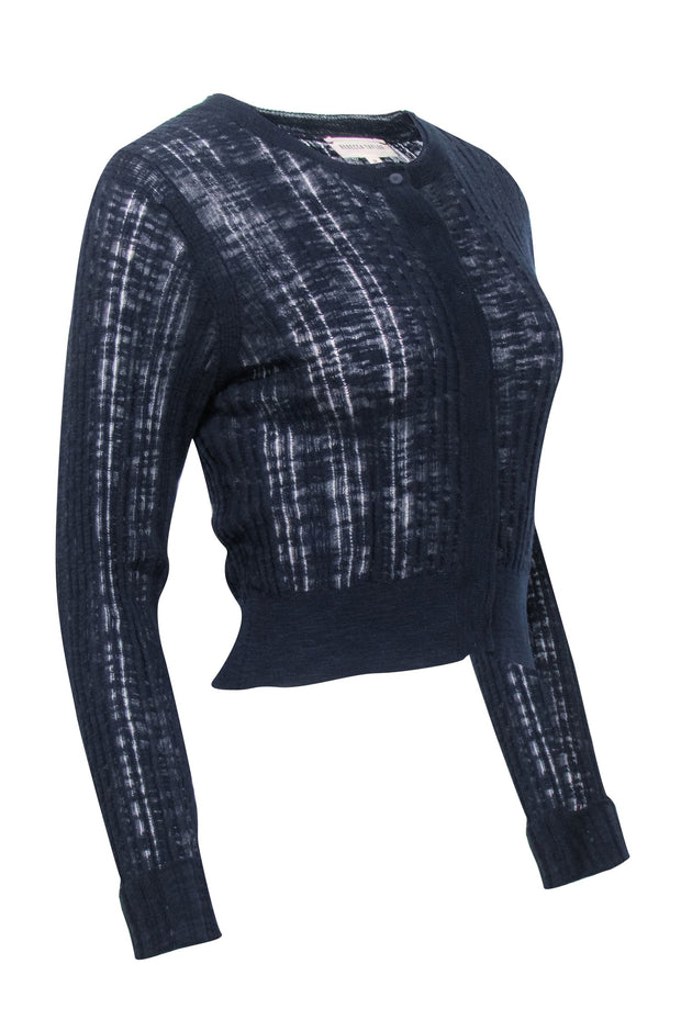 Current Boutique-Rebecca Taylor - Navy Blue Semi Sheer Striped Cardigan Sz M