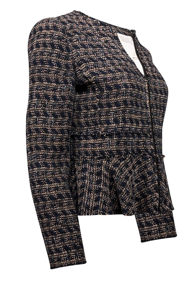 Current Boutique-Rebecca Taylor - Navy & Blush Tweed Peplum Jacket Sz 4