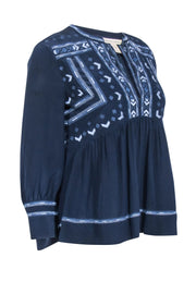 Current Boutique-Rebecca Taylor - Navy Embroidered Silk Blouse Sz 0