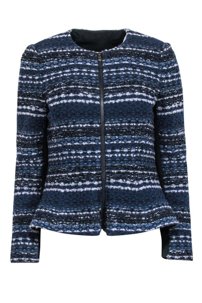 Current Boutique-Rebecca Taylor - Navy & Grey Tweed Zipper Front Jacket Sz 8
