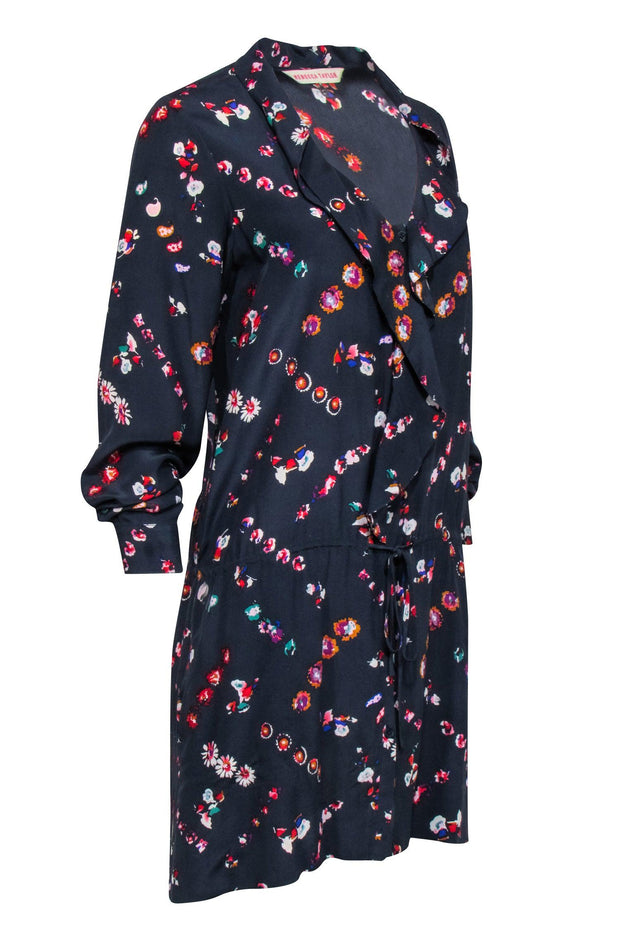 Current Boutique-Rebecca Taylor - Navy Long Sleeve Dress w/ Multi Color Floral Print Sz 2