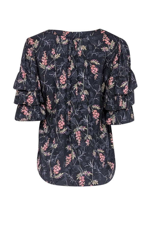 Current Boutique-Rebecca Taylor - Navy & Multi Color Floral Print Blouse Sz 8