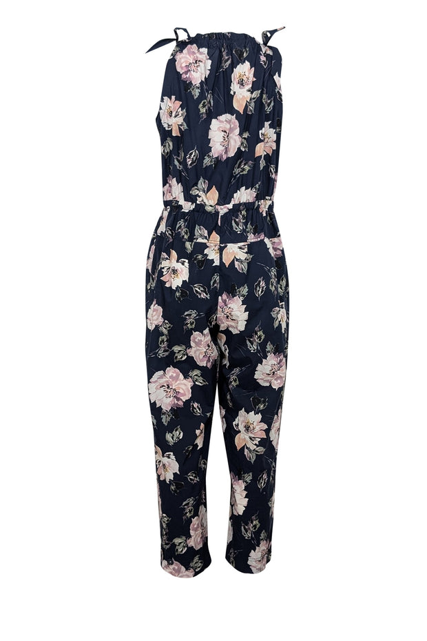 Current Boutique-Rebecca Taylor - Navy & Pink Floral Print Jumpsuit Sz L