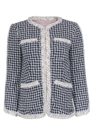 Current Boutique-Rebecca Taylor - Navy & White Tweed Collarless Jacket Sz 0