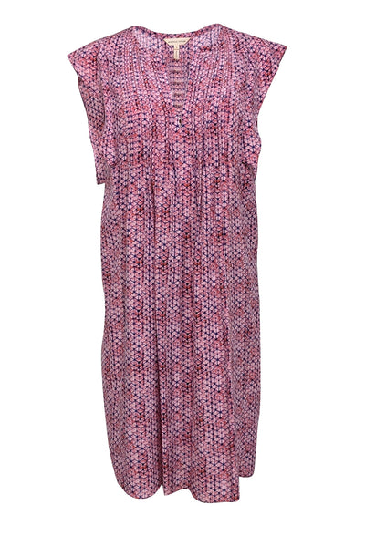 Current Boutique-Rebecca Taylor - Pink & Blue Print Sleeveless Silk Dress Sz 6