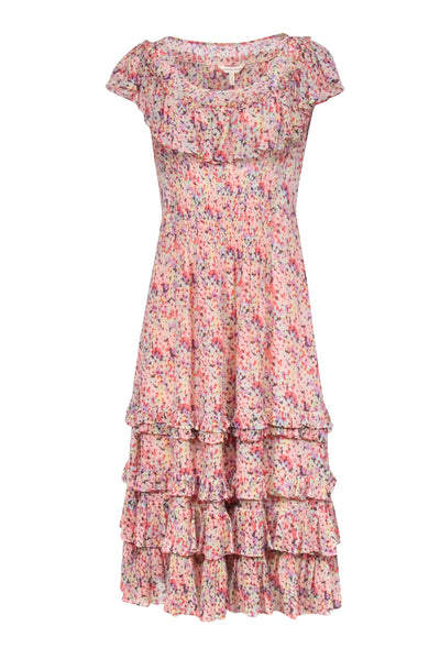 Rebecca Taylor - Pink w/ Multicolor Floral Print Midi Dress Sz 6