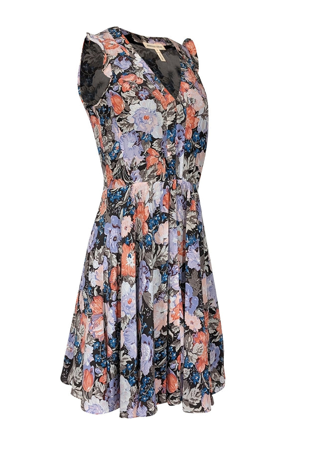 Current Boutique-Rebecca Taylor - Purple, Pink, Blue, & Brown Floral Print Silk Dress Sz 0