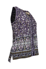 Current Boutique-Rebecca Taylor - Purple w/ White & Gold Paisley Print Sleeveless Top Sz 0