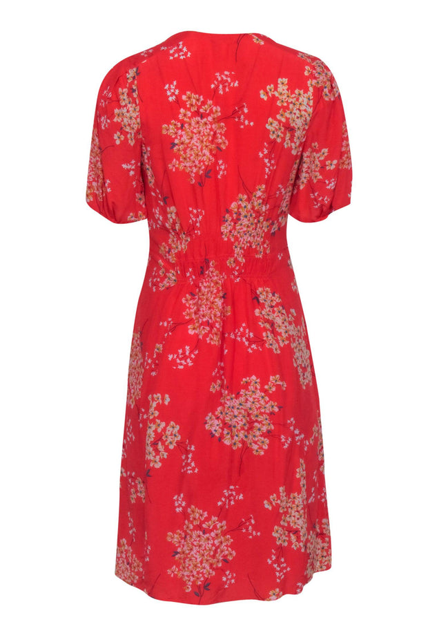 Current Boutique-Rebecca Taylor - Red w/ Cream & Orange Floral Print Smocked Waist Dress Sz 2