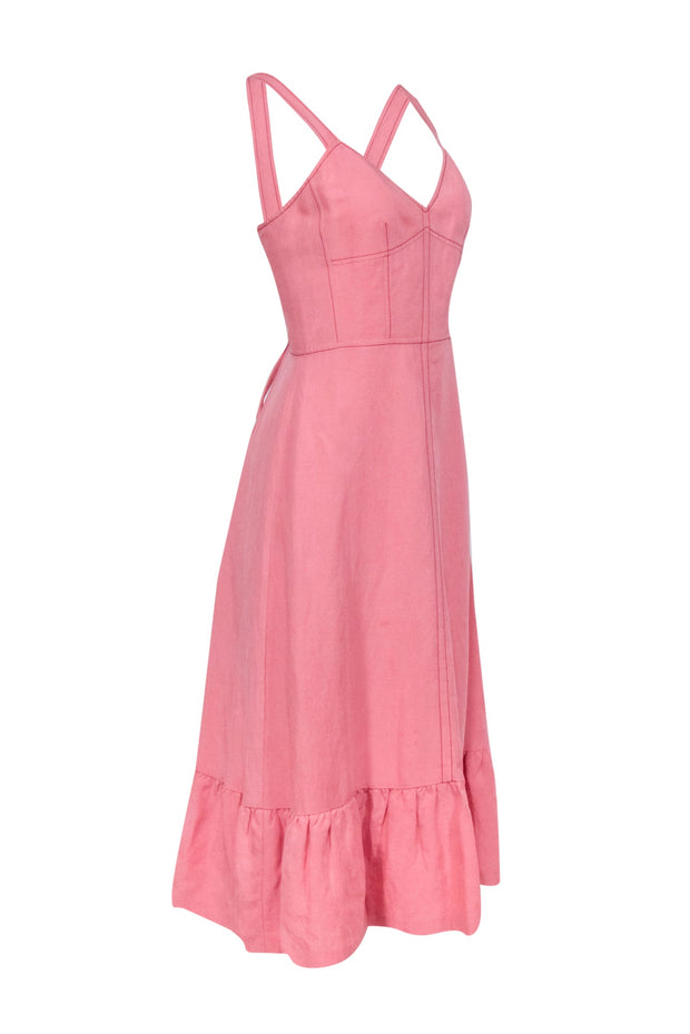 Current Boutique-Rebecca Taylor - Salmon Linen Blend Lace-Up Midi Dress Sz 4