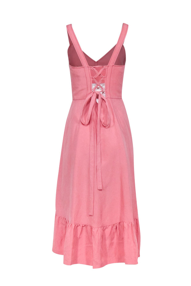 Current Boutique-Rebecca Taylor - Salmon Linen Blend Lace-Up Midi Dress Sz 4