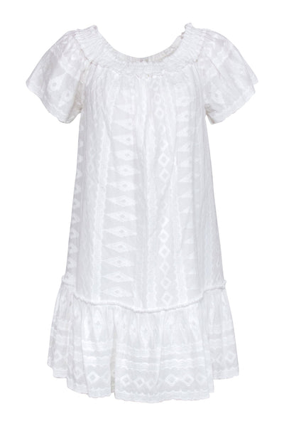 Current Boutique-Rebecca Taylor - White Embroidered Short Sleeve Off The Shoulder Dress Sz 6
