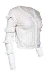 Current Boutique-Rebecca Taylor - White Knit Ruffle Sleeve Cardigan Sz M