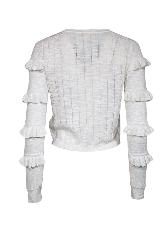 Current Boutique-Rebecca Taylor - White Knit Ruffle Sleeve Cardigan Sz M