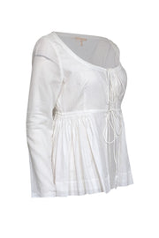 Current Boutique-Rebecca Taylor - White Pleated Waist Tie Front Top Sz M